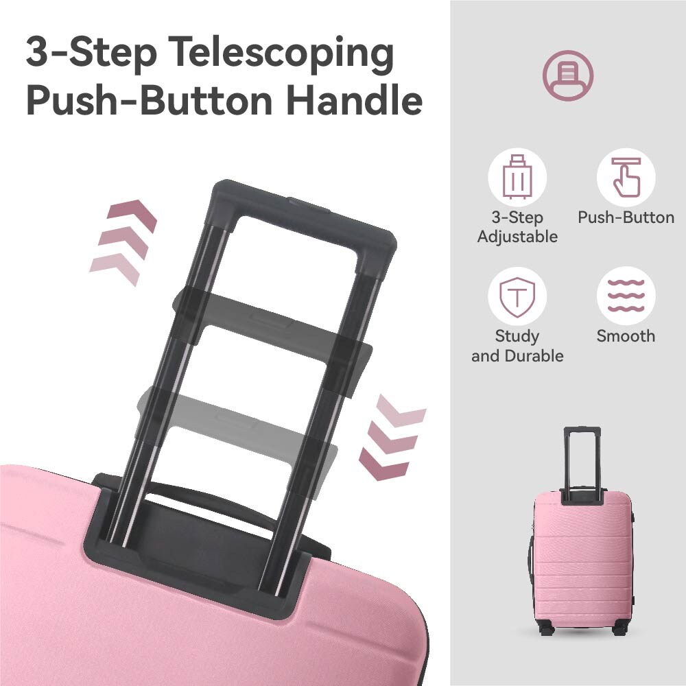 Luggage Sets ABS Hardshell 3pcs Luggage, Lightweight Durable Suitcase Sets Spinner Wheels Suitcase With TSA Lock 20''24''28'' Available(Pink)_voghion.com